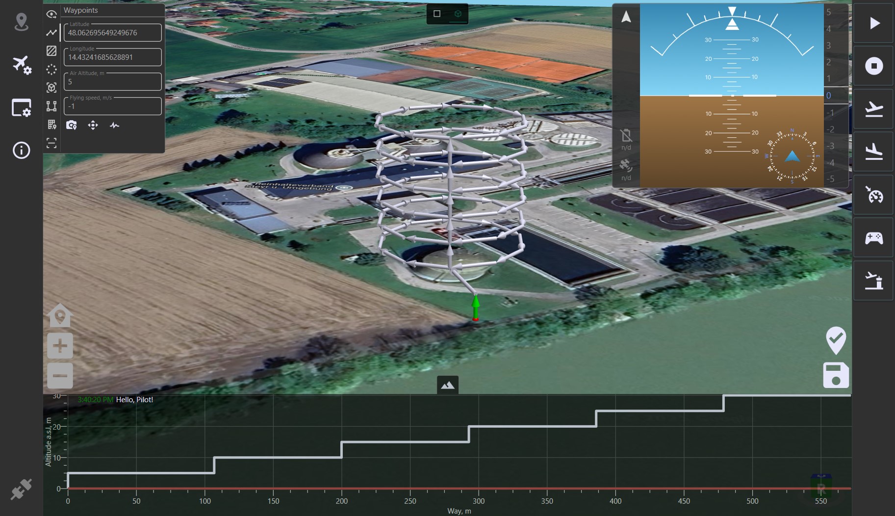 Route for inspection of agricultural facilities in LOGOS GCS
