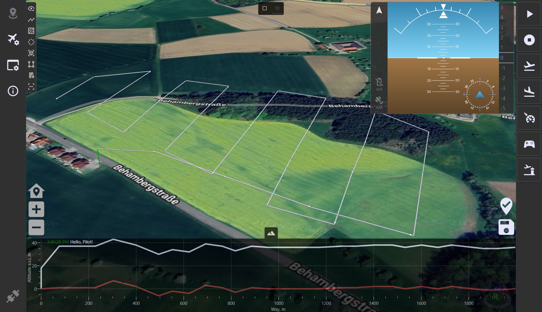 Demonstration of a route for mapping in LOGOS GCS