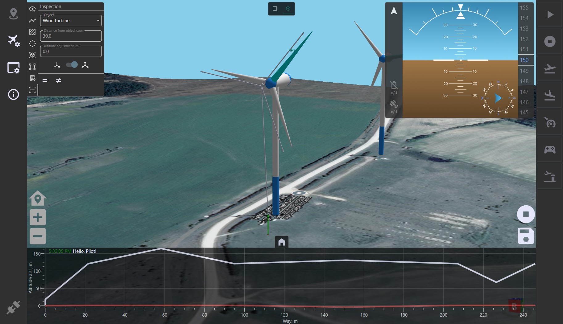 Demonstration of a drone inspection route for wind turbine blades at LOGOS GCS