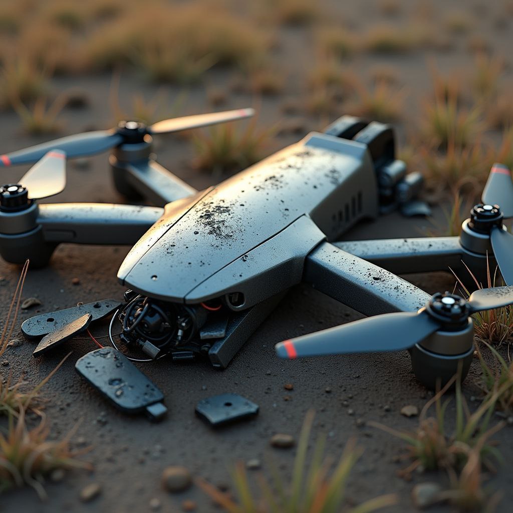 A broken quadcopter is the result of manual control